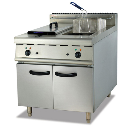 Fuqi df-885 floor type electric double cylinder fryer with cabinet base